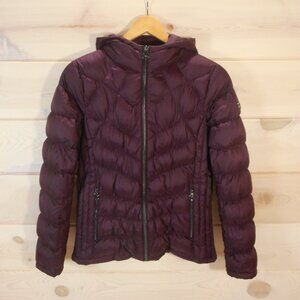Michael Kors Women M Packable Down Fill Puffer Jacket Quilted Hooded Dark Purple